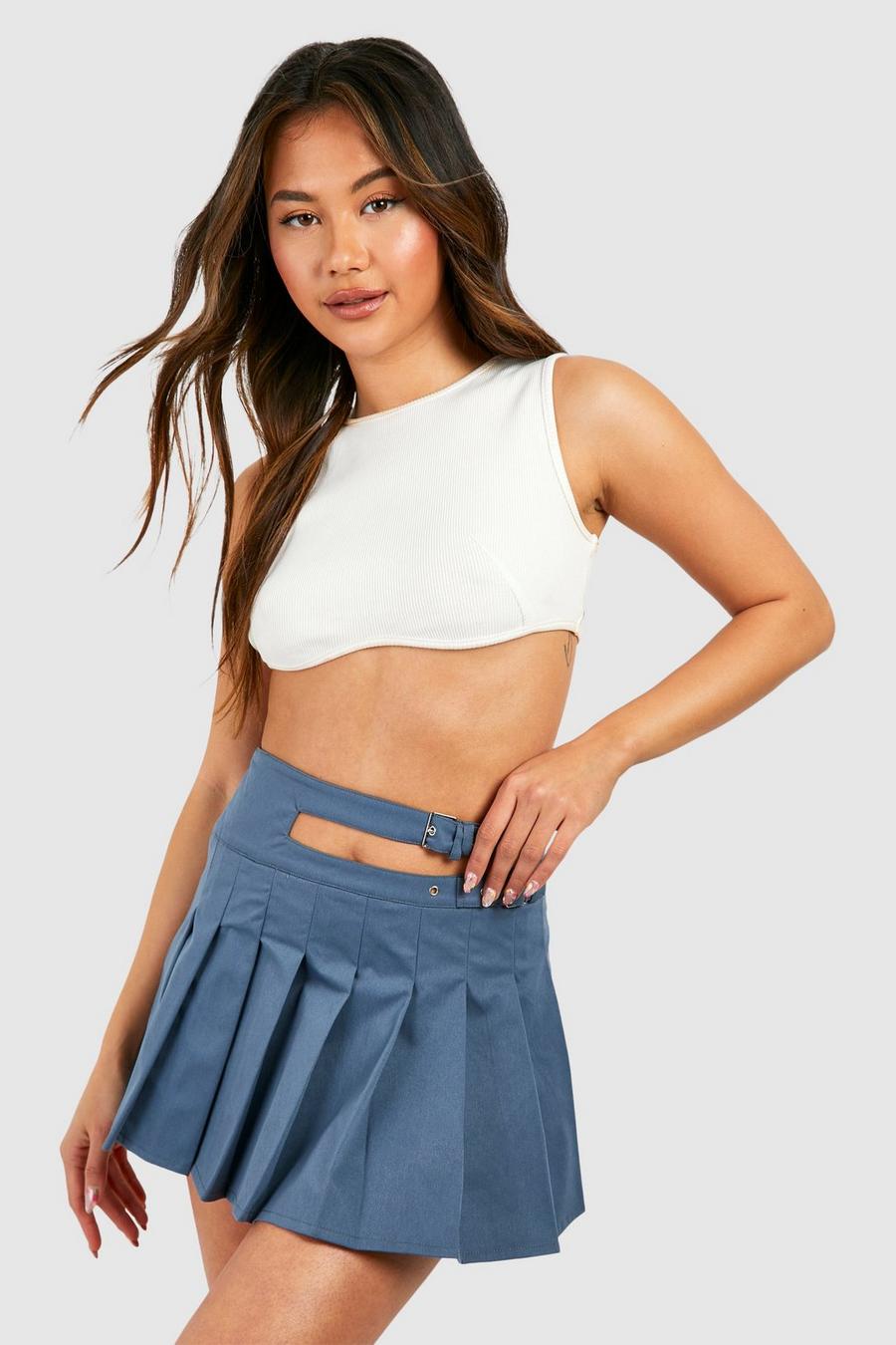 Blue Cut Out Buckle Detail Mini Skirt   