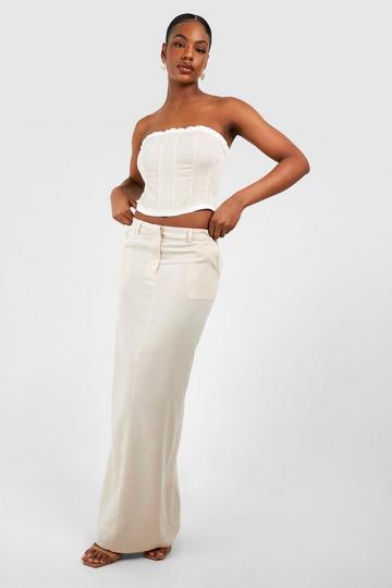 Stone Beige Tall Woven Tailored Back Split Maxi Skirt