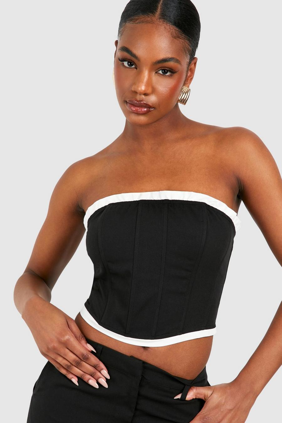 Black Tall Woven Contrast Bandeau Corset  image number 1