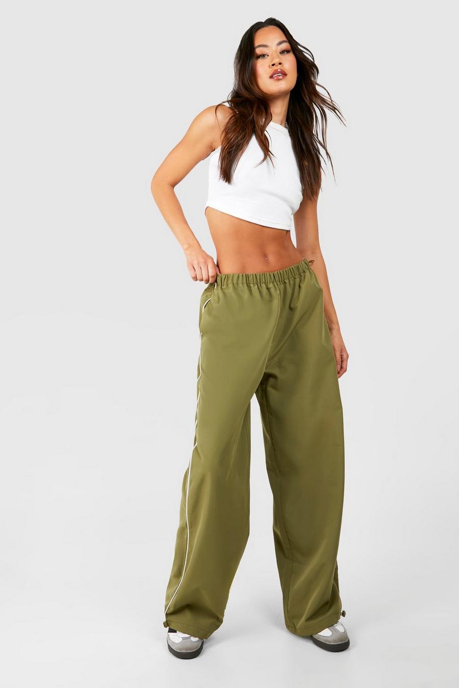 Khaki Tall Woven Elastic Waist Side Piping Joggers image number 1
