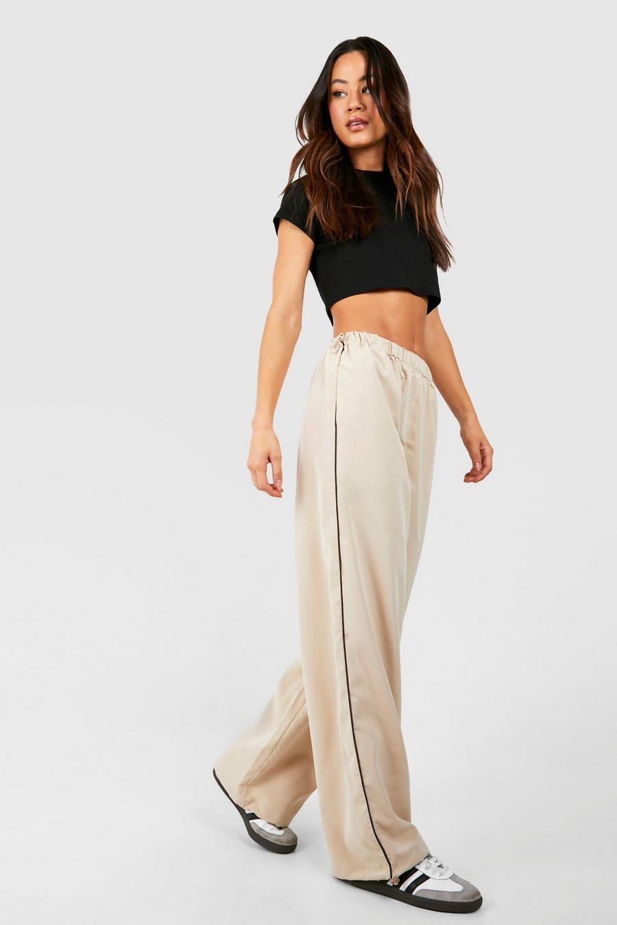 Stone Tall Woven Elastic Waist Side Piping Track Pants image number 1