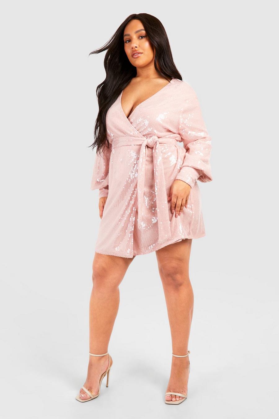 Baby pink Plus Sequin Wrap Dress image number 1
