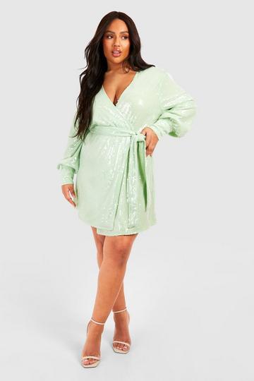 Sage Green Plus Sequin Wrap Dress