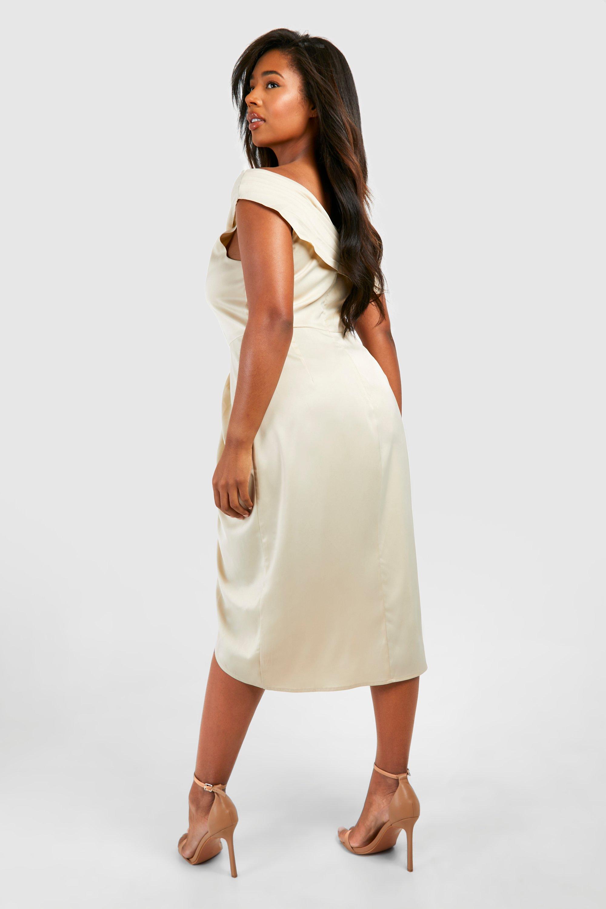 Satin Corset Off Shoulder Midi Dress