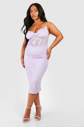 Lilac Purple Plus Lace Bodice Midi Dress