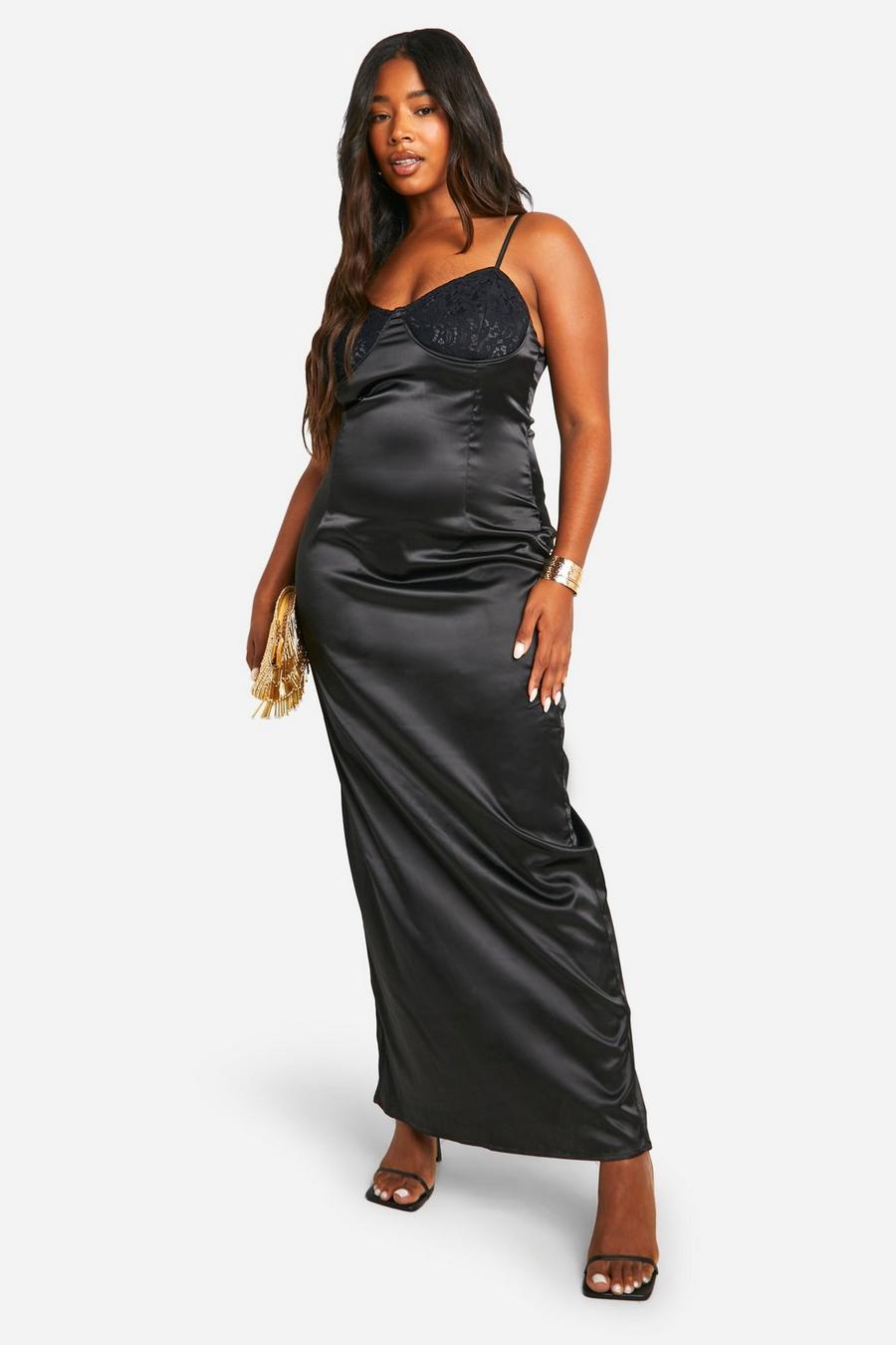 Black Plus Lace Detail Maxi Dress image number 1