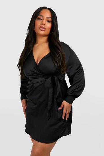 Plus Wrap Satin Dress black