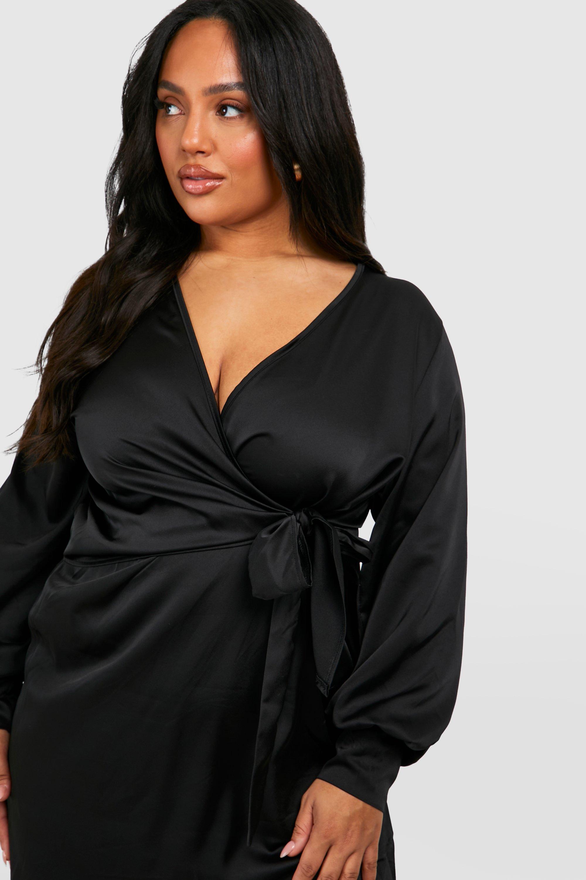 Boohoo Women s Plus Wrap Satin Dress Black