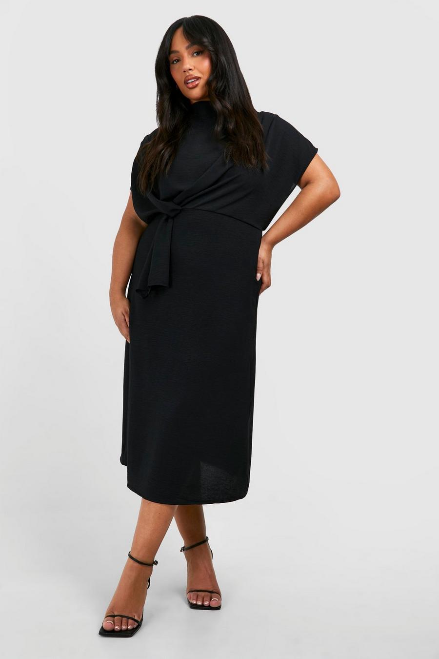 Black Plus Midiklänning med draperad halsringning image number 1