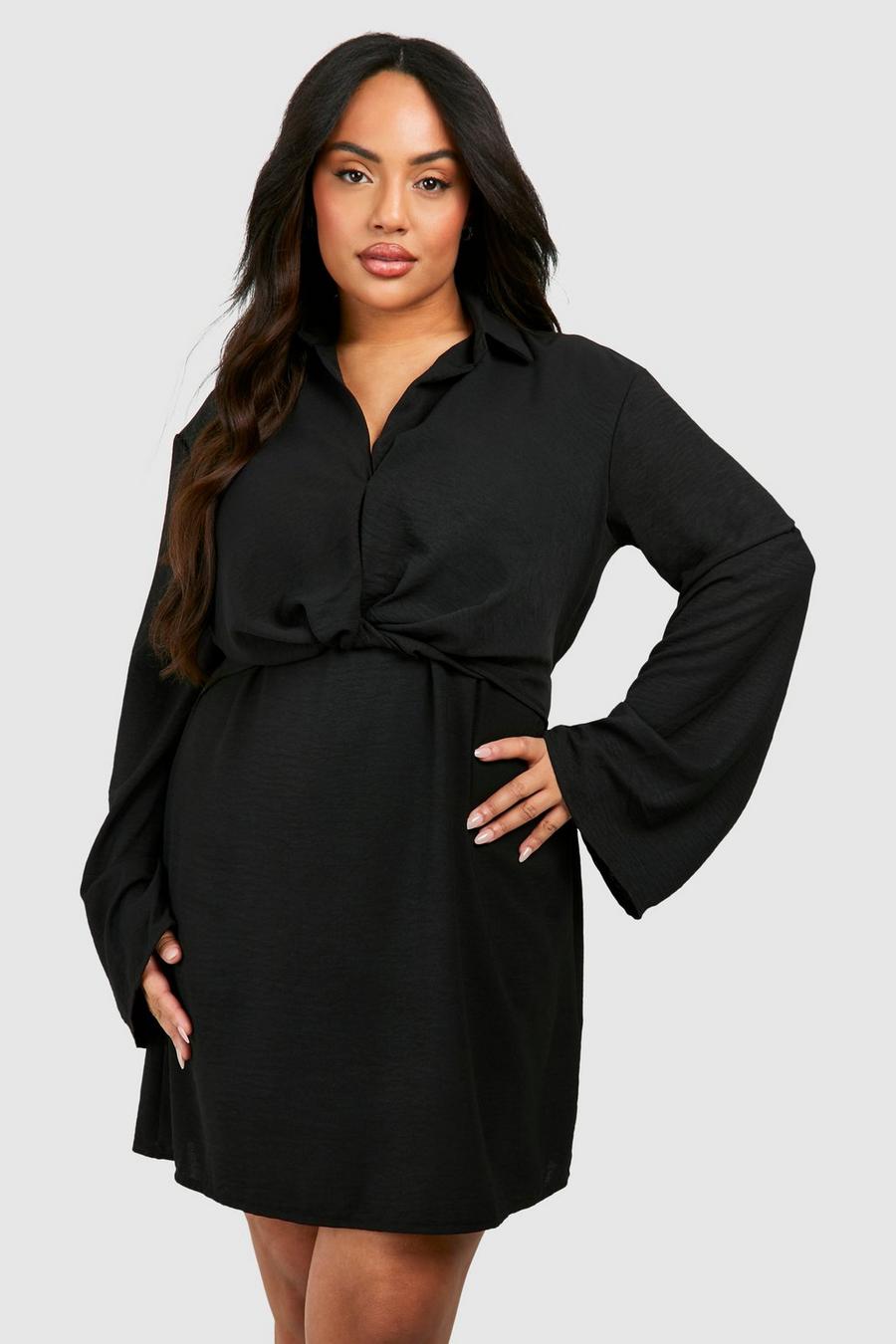 Black Plus Rak klänning med tvinnad detalj image number 1