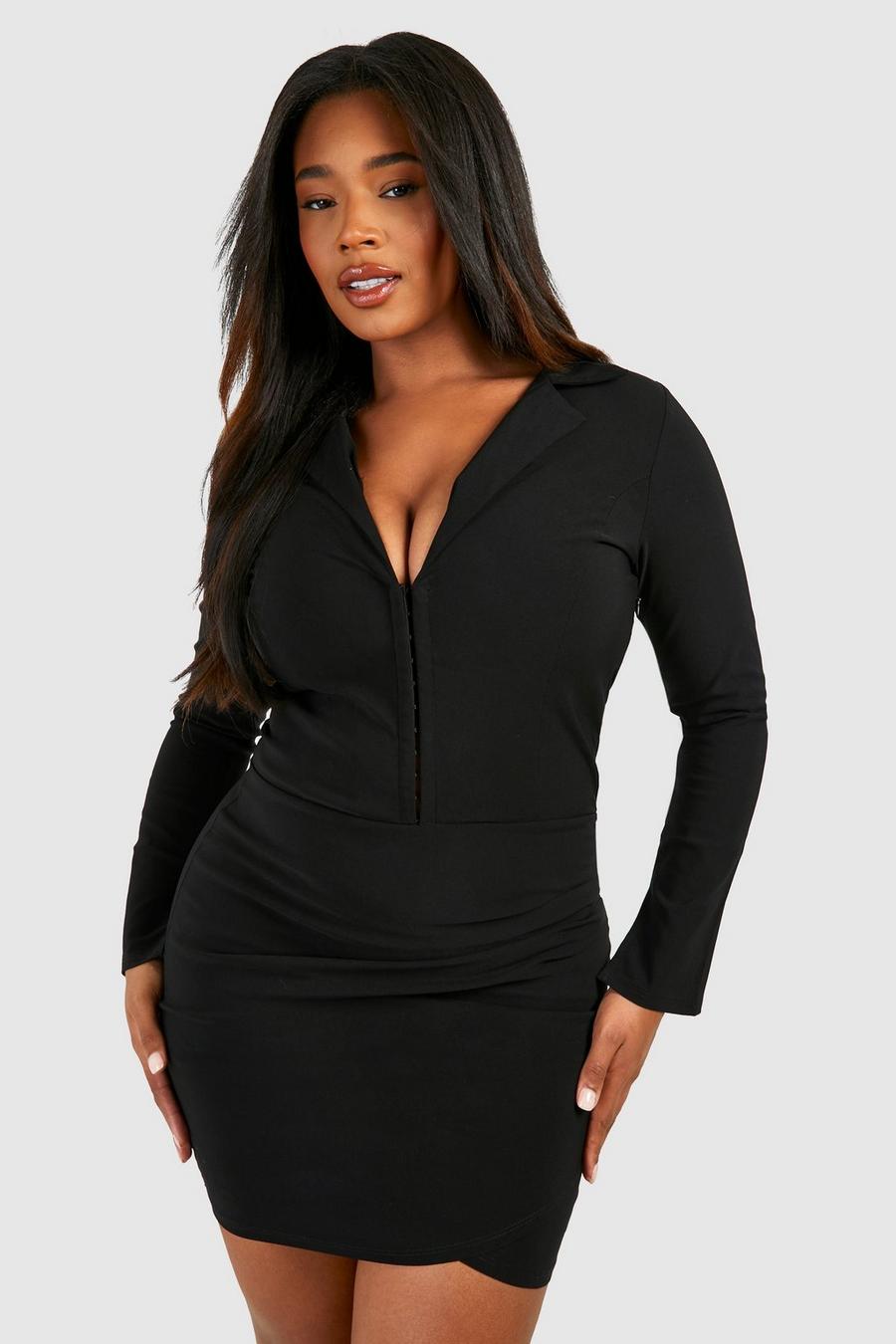 Black Plus Bengaline Hook And Eye Wrap Dress