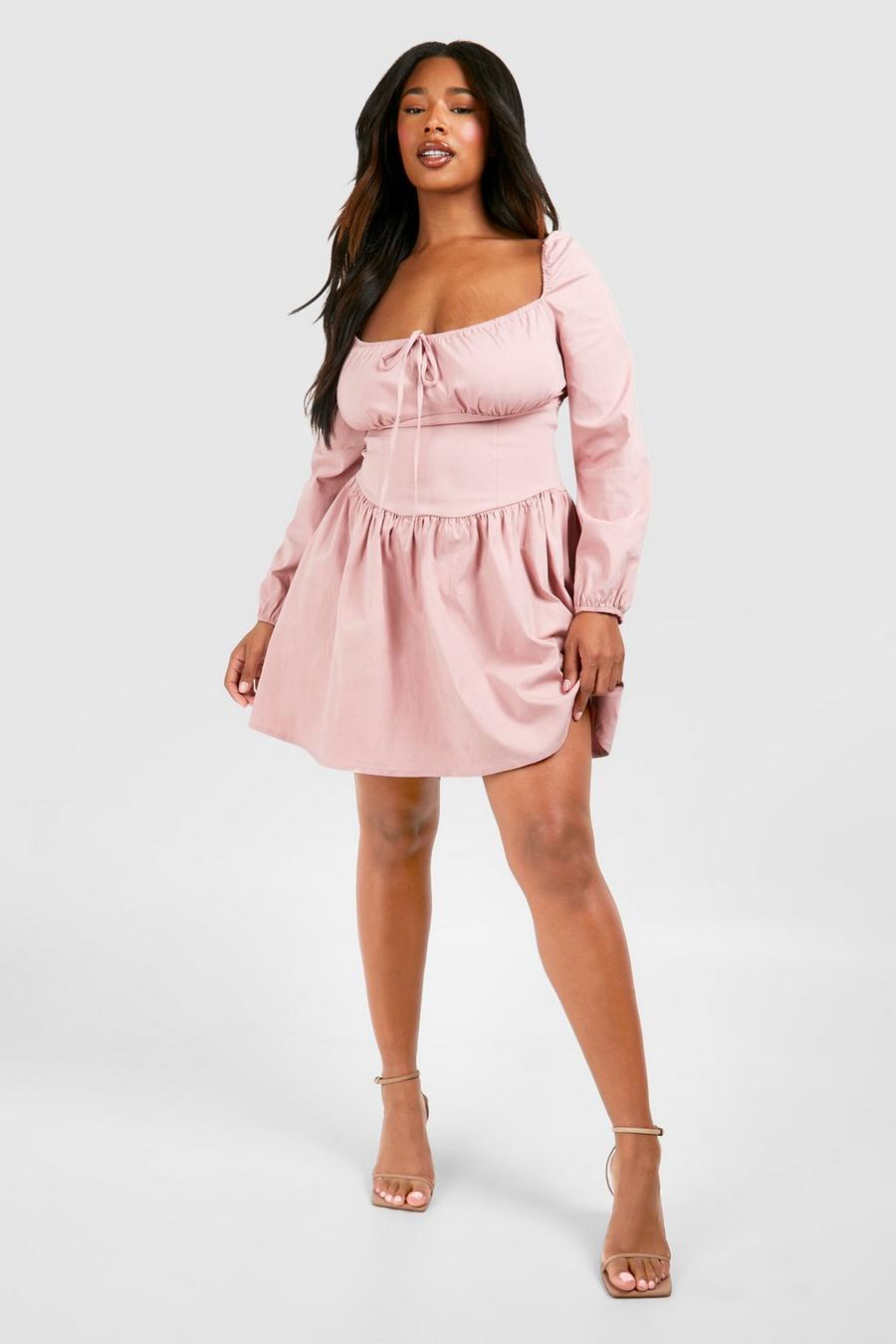 Grande taille - Robe corsage à manches longues, Rose