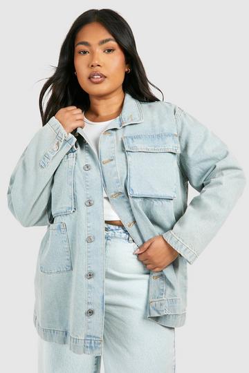 Plus Pocket Oversized Shacket light blue