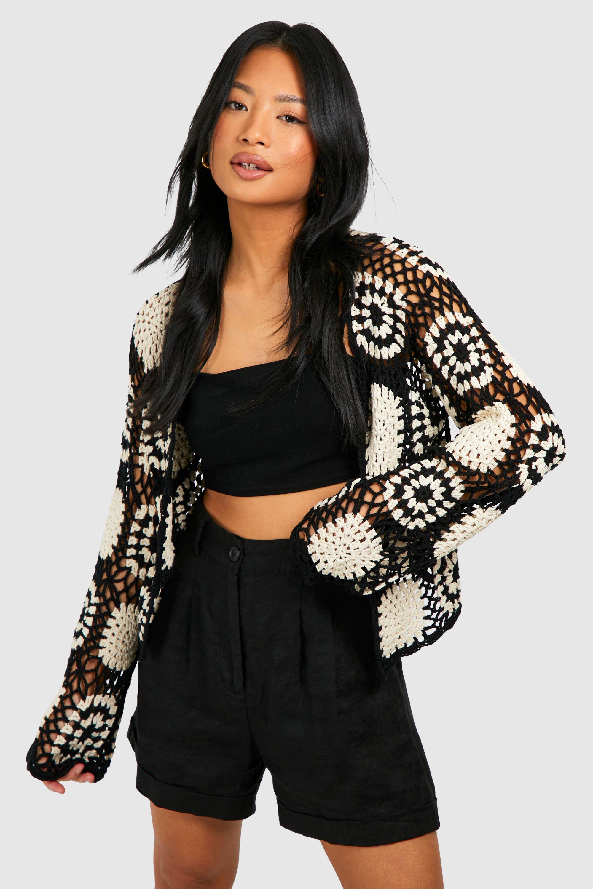 Black shaggy knit cropped cardigan best sale