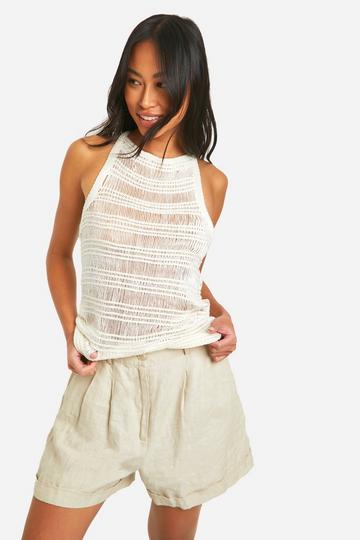 Ladder Stitch Knitted Top white