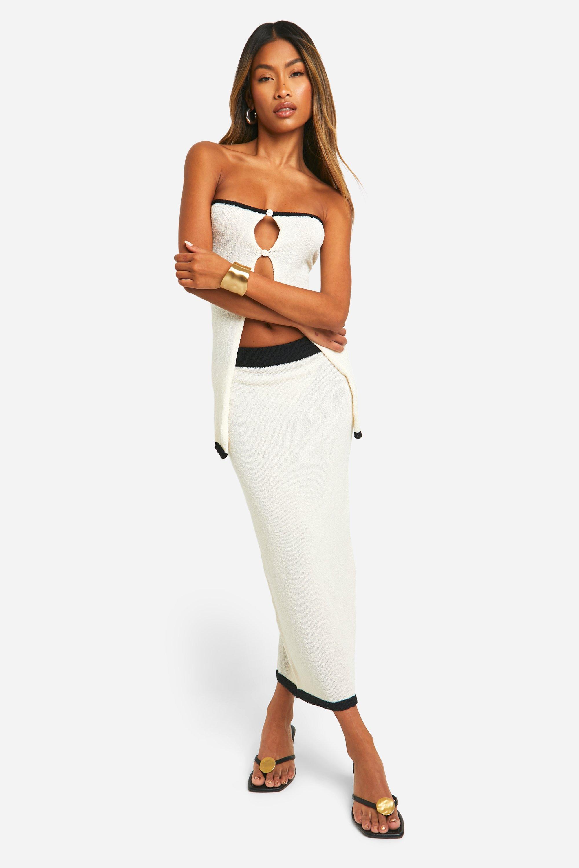 Boohoo Binding Towelling Bandeau Top and Skirt Knitted Matching Set