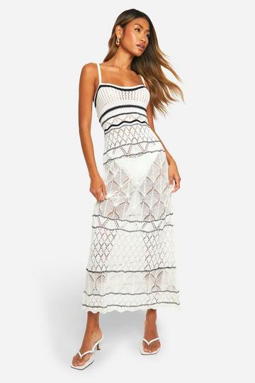 Monochrome Gebreide Maxi Jurk Met Gaatjes white