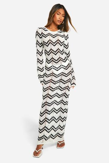 Monochrome Zig Zag Crochet Maxi Dress white