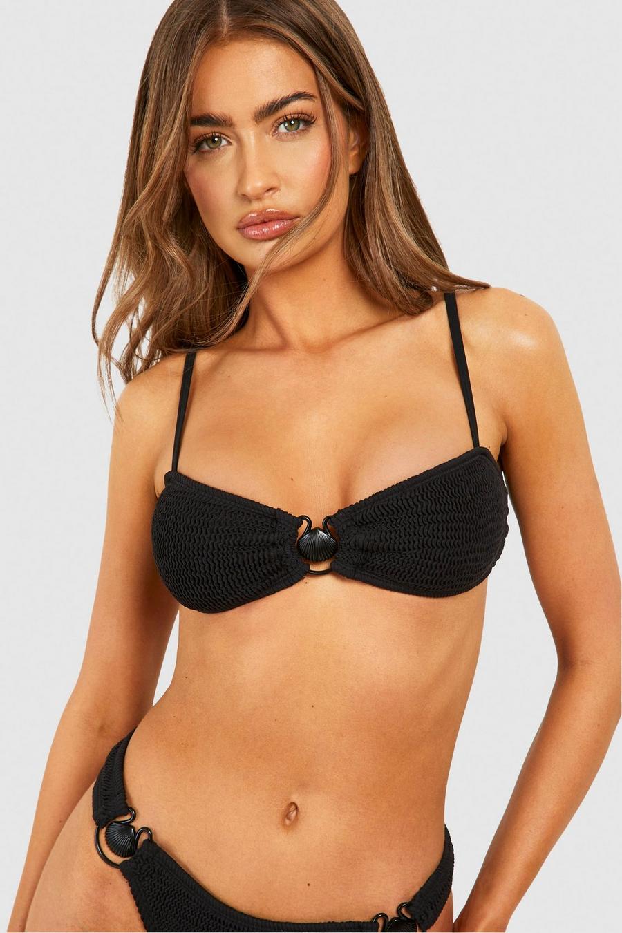 Black Shell Crinkle Strappy Bikini Top