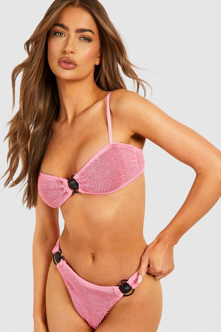 Dusty rose Shell Crinkle Strappy Bikini Top image number 1
