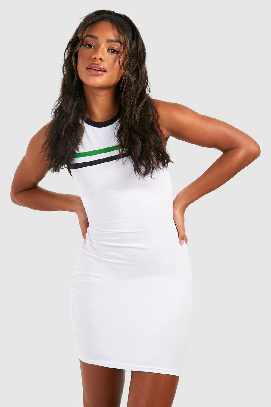 White Premium Stripe Racer Mini Dress