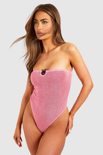 Shell Crinkle Bandeau Swimsuit dusty rose