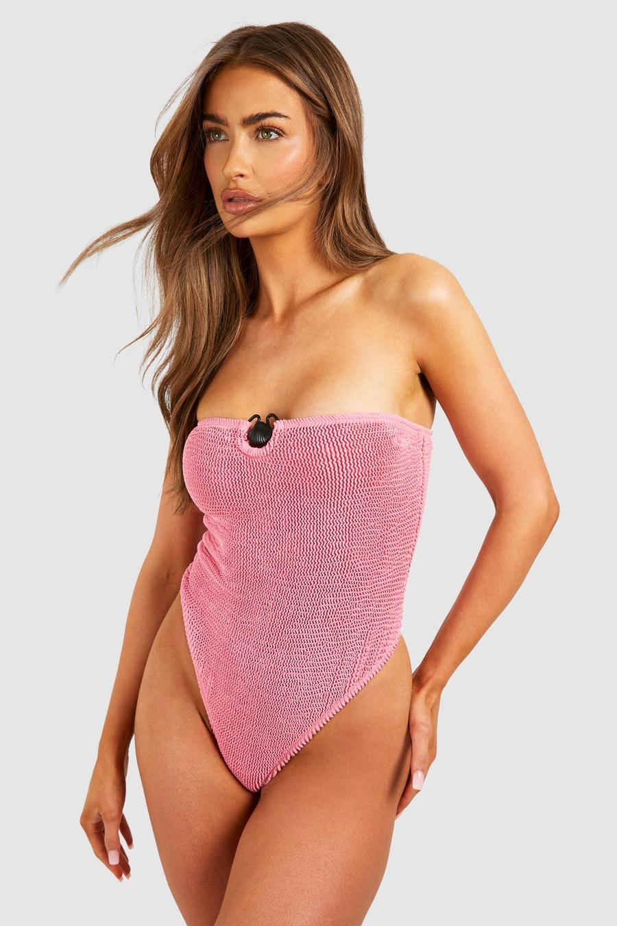 Dusty rose Shell Crinkle Bandeau Swimsuit image number 1
