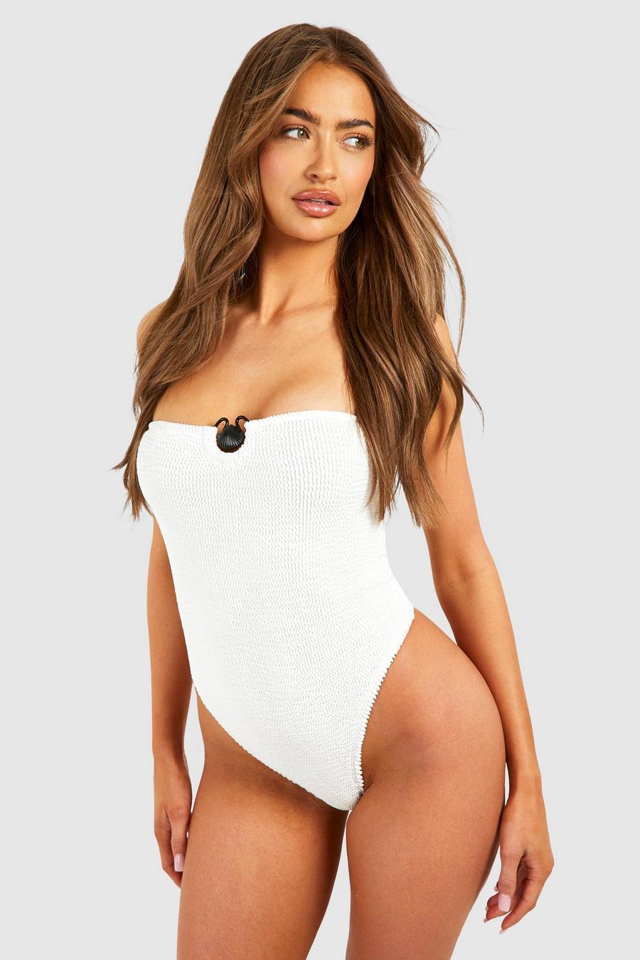 White Shell Crinkle Bandeau Swimsuit image number 1