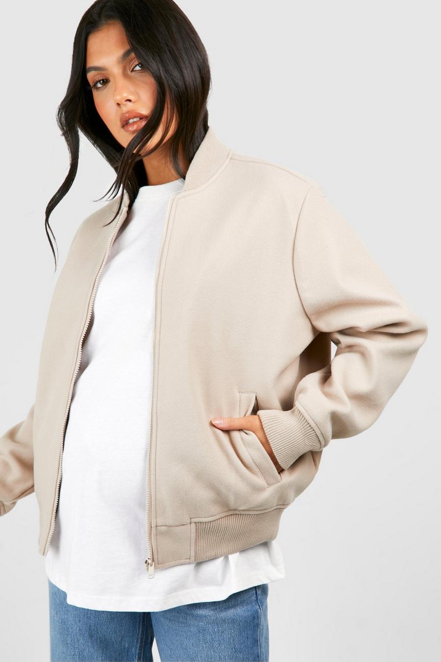 Giacca Bomber Premaman in lana, Cream image number 1