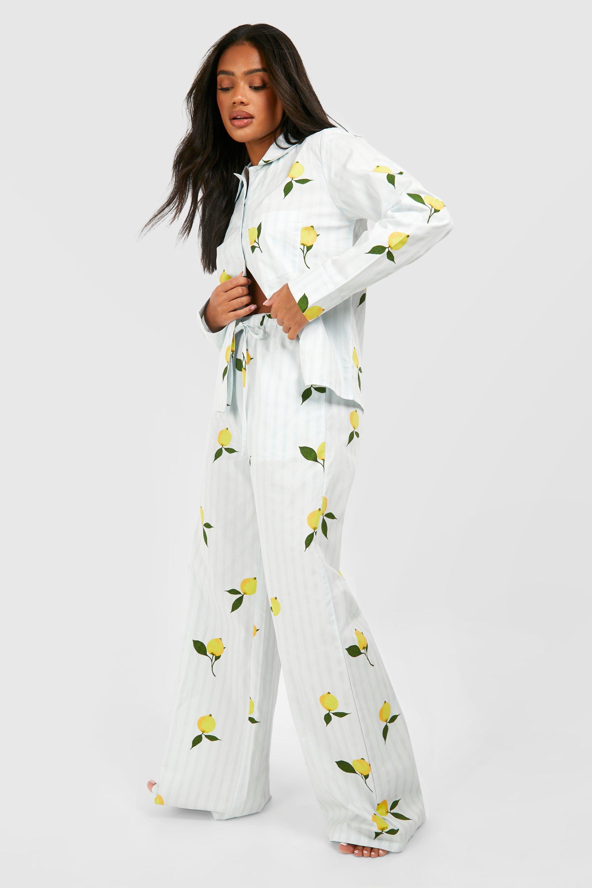 Cotton Poplin Lemon Stripe Pajama Pants boohoo USA