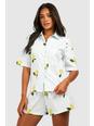 Pijama de algodón popelina y manga corta con estampado de limones, Blue