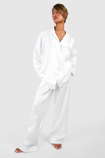 Bridal Diamante Shirt And Trouser Pyjama Set white