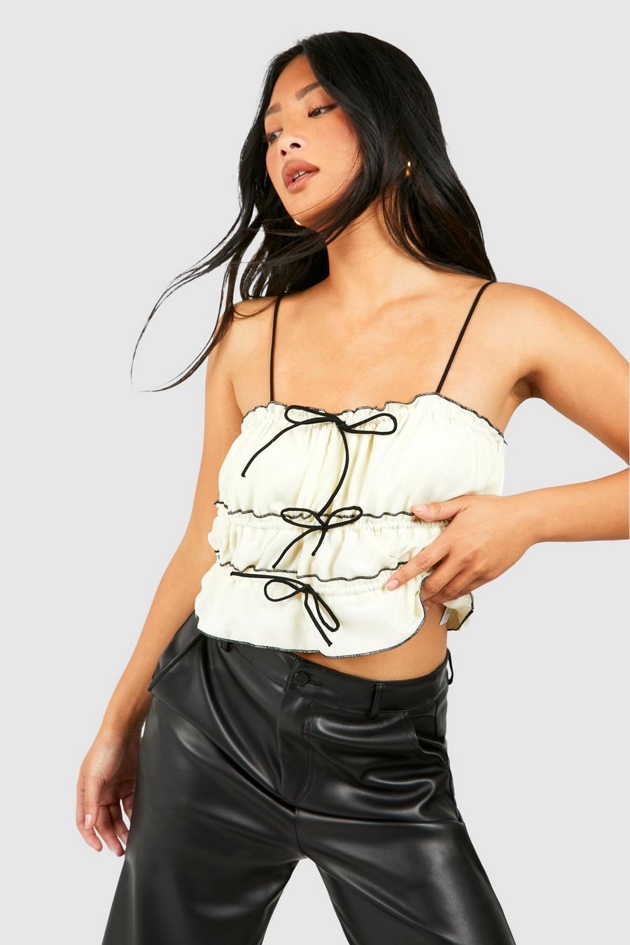 Ivory Petite Bow Detail Sheered Top 