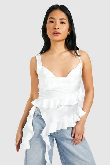 Petite Satin Ruffle Detail Top ivory