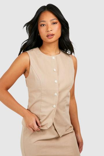 Stone Beige Petite Linen Blend Waistcoat