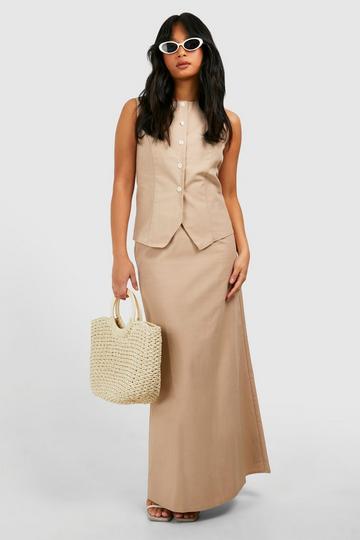 Petite Linen Blend Maxi Skirt stone