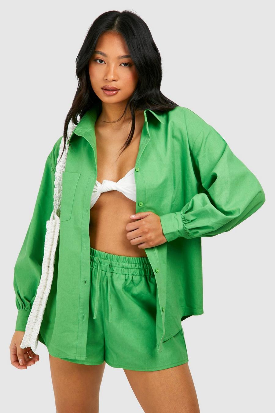 Camisa para la playa de mezcla de lino Premium de Pettie, Bright green