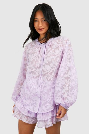 Petite Sheer Textured Fabric Beach Shirt lilac
