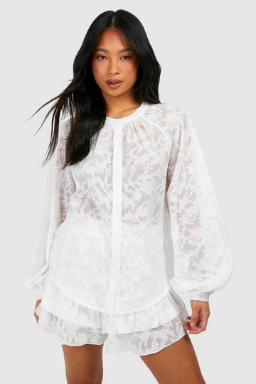 Petite Sheer Textured Fabric Beach Shirt ivory