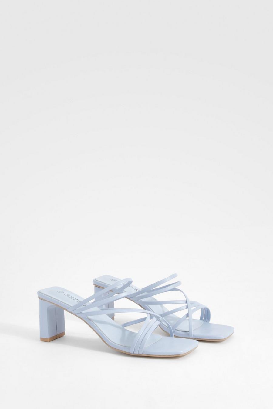 Blue Strappy Low Block Heeled Mules image number 1