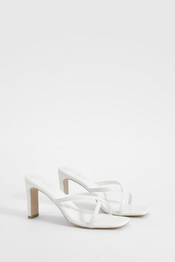 Wide Fit Crossover Strap Heeled Mules white