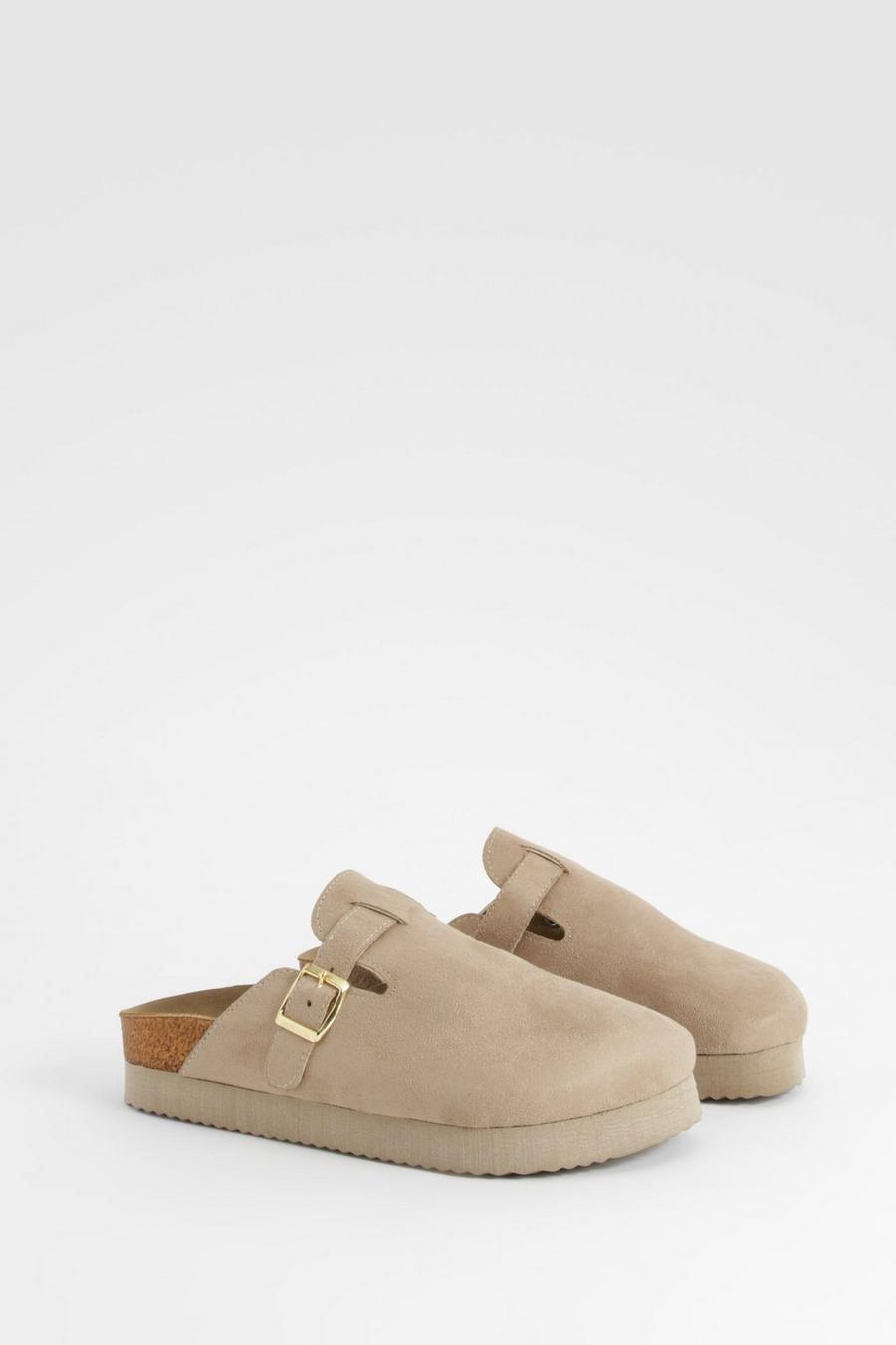 Taupe Flat sandals featuring leather upper with metallic hardware detailing  