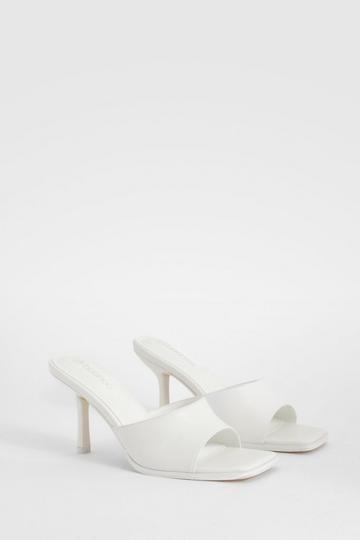 Wide Fit Square Toe Heeled Mules white