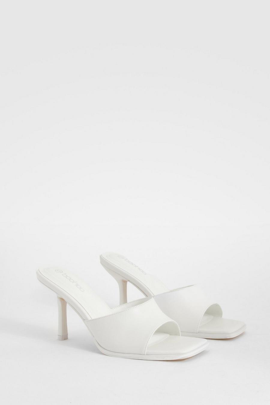 White Wide Width Square Toe Heeled Mules