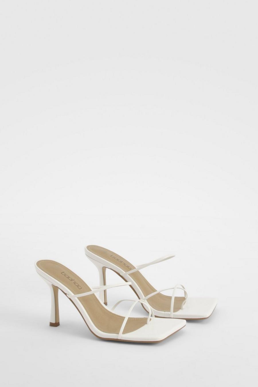 White Wide Fit Asymmetric Toe Post Square Toe Heeled Mules  