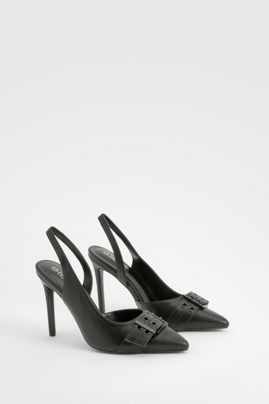 Black Slingback Buckle Detail Court Shoes   