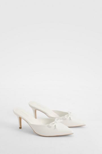 Wide Fit Bow Detail Backless Court Shoes white