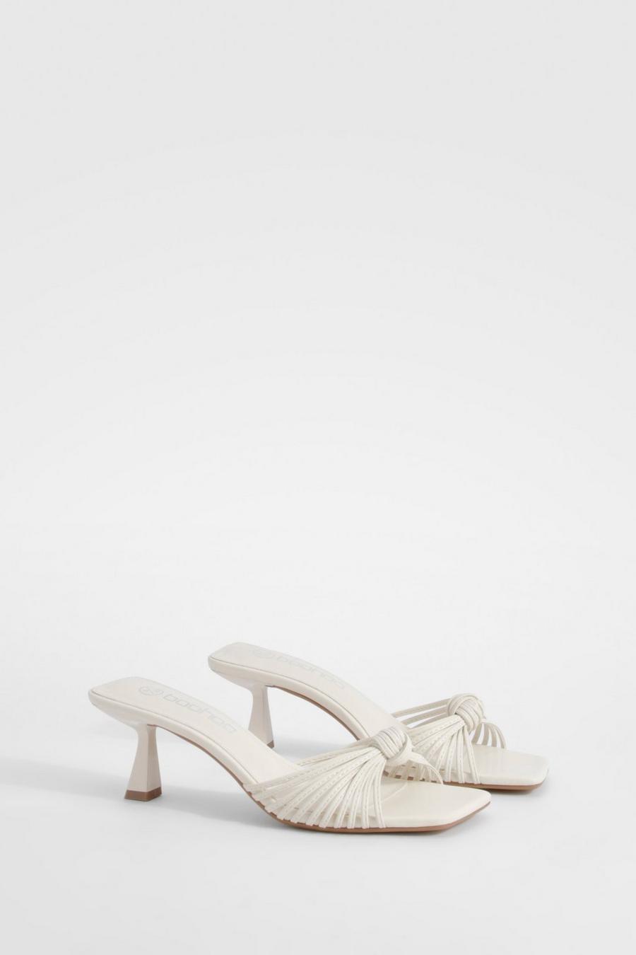 Cream Knot Front Heeled Mules     image number 1
