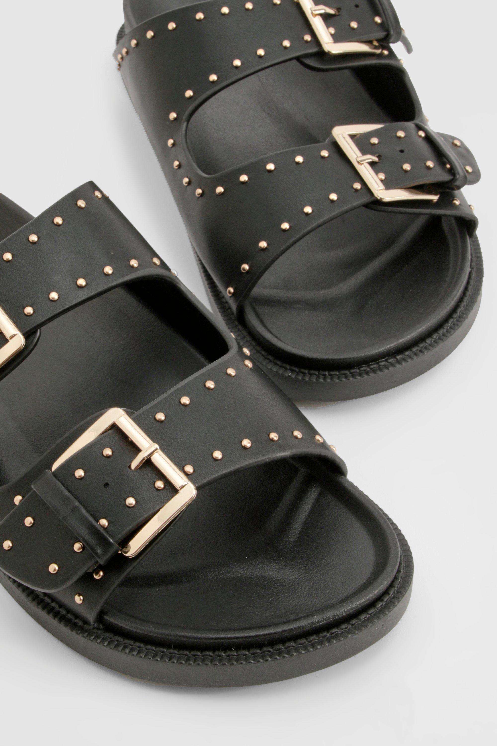 Black buckle sliders womens store
