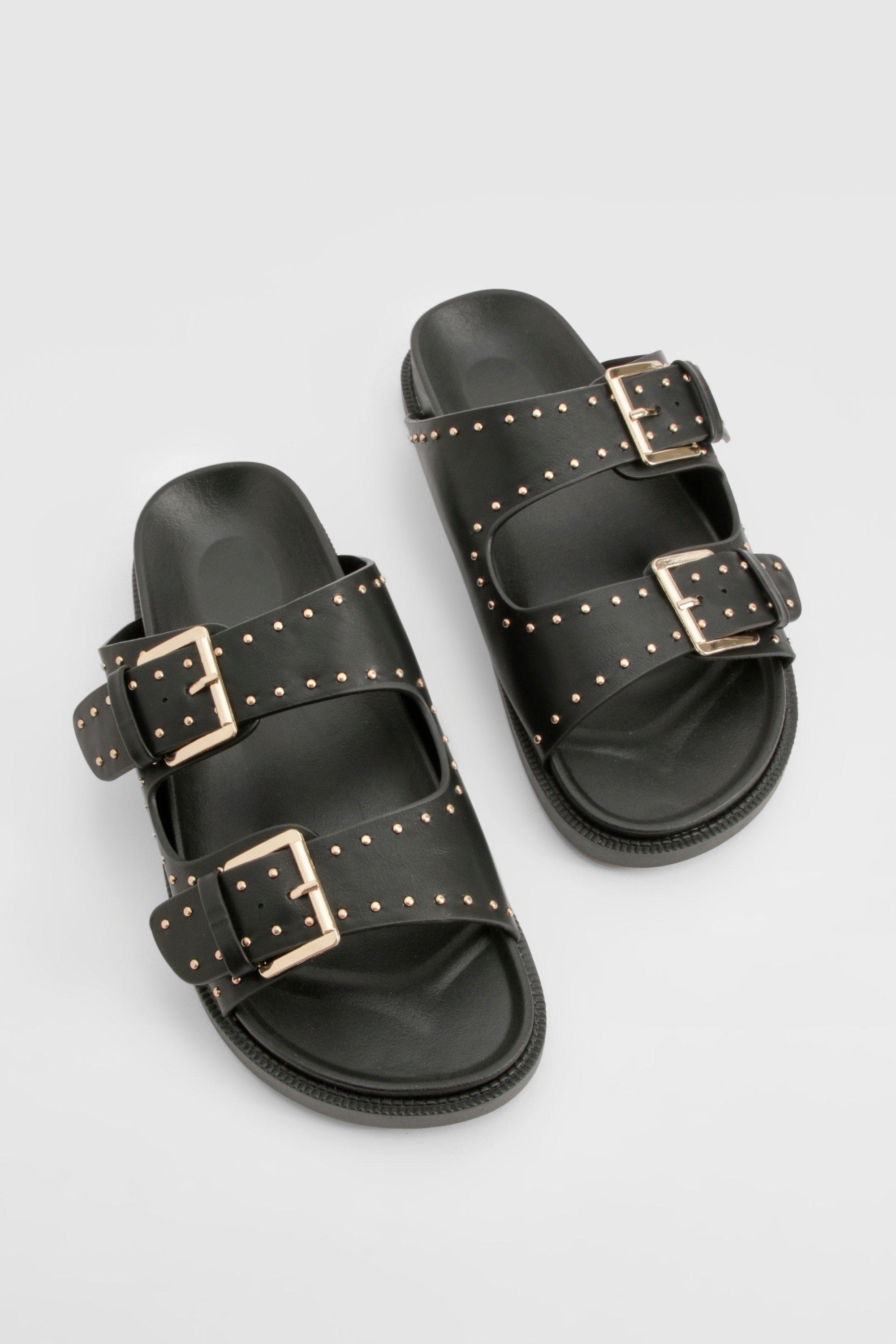 Black buckle sliders womens hot sale